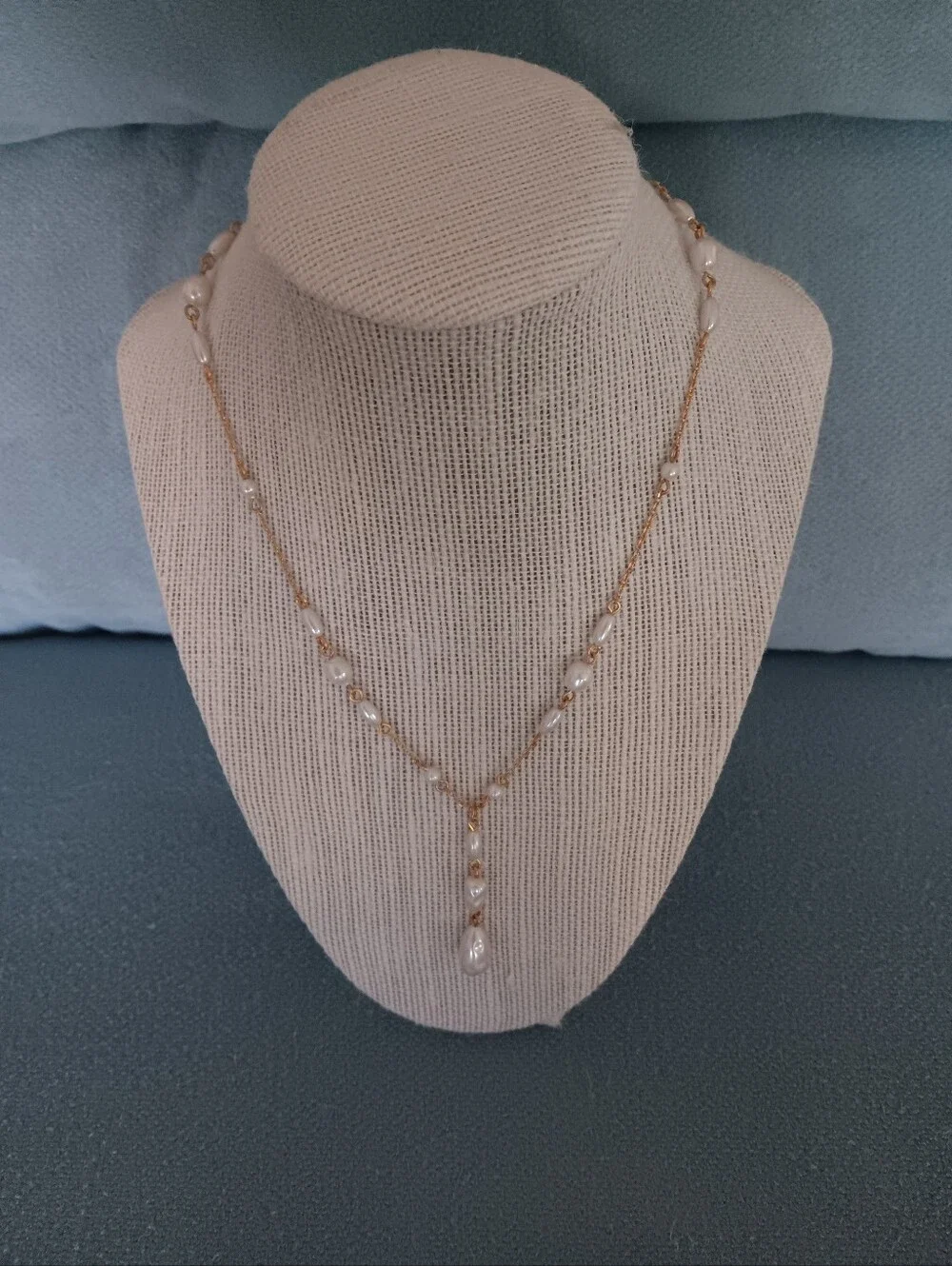 Marvella Pearl & Gold Y Necklace 16